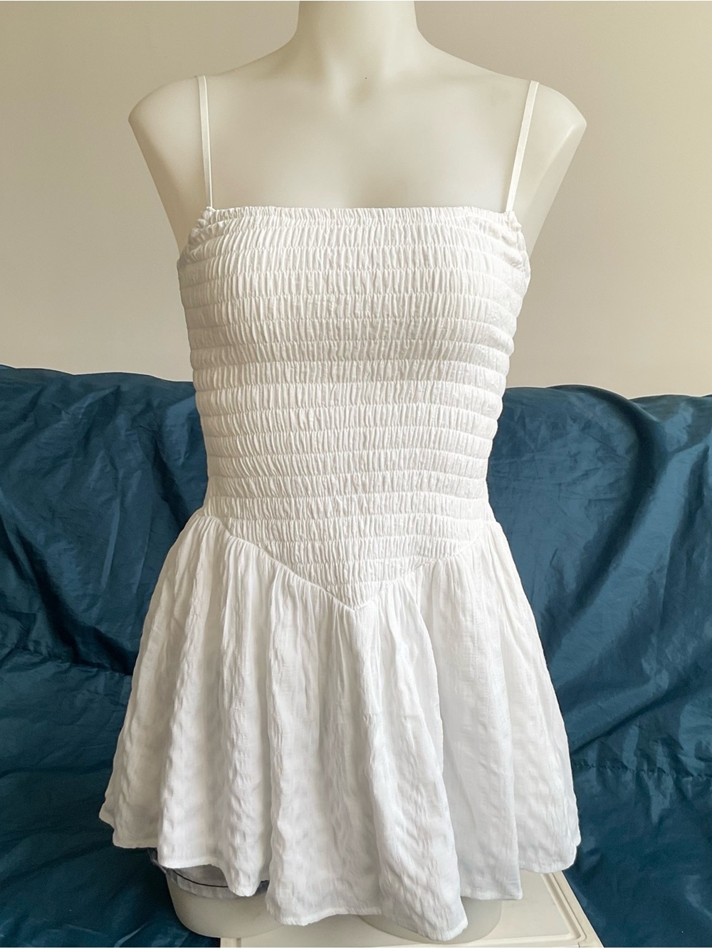 Mure + Grand | White Smocked Fit & Flare Mini Dress | S
